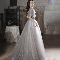 Gray tulle sequins long prom dress evening gown - Thumbnail 7