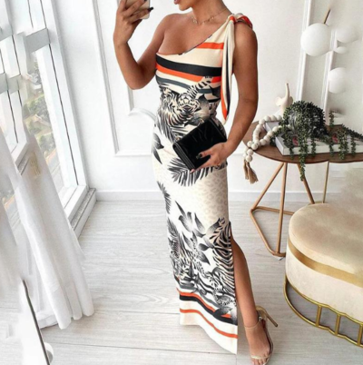 Casual Printed Sleeveless Split Dress