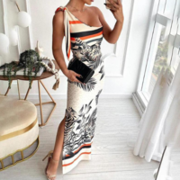 Casual Printed Sleeveless Split Dress - Thumbnail 1
