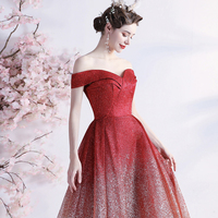 Red sequins long prom dress red evening dress - Thumbnail 1