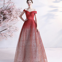 Red sequins long prom dress red evening dress - Thumbnail 3