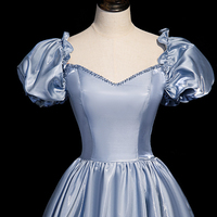 Cute satin long prom dress A line evening gown - Thumbnail 1