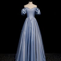 Cute satin long prom dress A line evening gown - Thumbnail 3