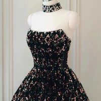 Sparkly Ball Gwon Dark Green Velvet Sequins Prom Dresses - Thumbnail 1