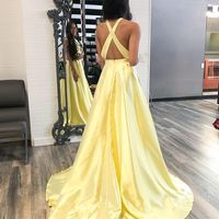 Cute Ball Gown Halter Daffodil Satin Prom Dress with Pockets - Thumbnail 1
