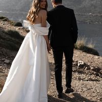 Ball Gown Off the Shoulder White Satin Wedding Dresses - Thumbnail 2