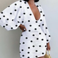 Sexy V-Neck Printed Long-Sleeved Hip Dress - Thumbnail 1
