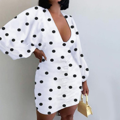 Sexy V-Neck Printed Long-Sleeved Hip Dress