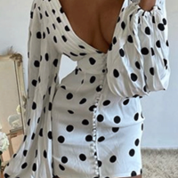 V-Neck Sexy Slim Long-Sleeved Hip Dress - Thumbnail 1