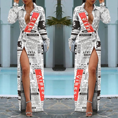 Fashion printed long sleeve sexy dress
