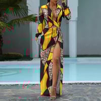 Printed Temperament Irregular Slit Dress - Thumbnail 1