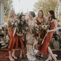 Simple Tea Length Bridesmaid Dresses for Wedding  - Thumbnail 1