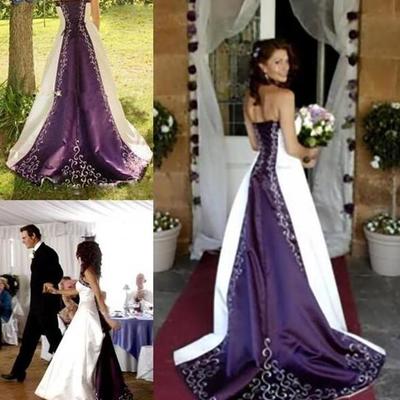 a-line strapless white and purple wedding dresses - Thumbnail 2