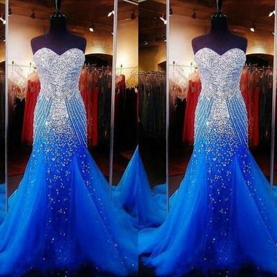 Charming sweep train sweetheart tulle beading evening dresses - Thumbnail 2