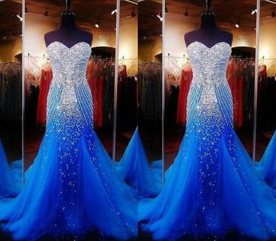 Charming Sweep Train Sweetheart Tulle Beading Evening Dresses