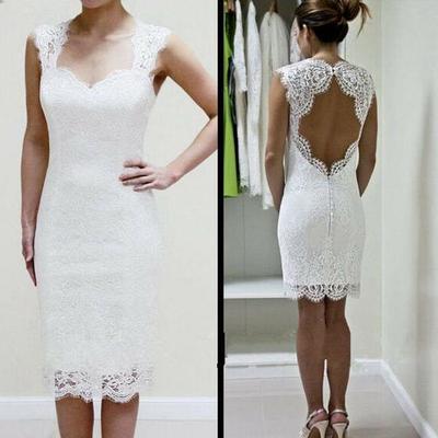 Sheath open back lace short prom dresses - Thumbnail 3