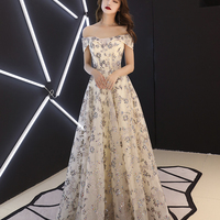 Champagne tulle sequins long prom dress evening gown - Thumbnail 2