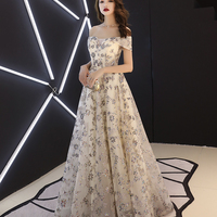 Champagne tulle sequins long prom dress evening gown - Thumbnail 4