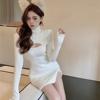 Sexy Faux Fur Front Open Long Sleeves Slim Dress - Thumbnail 3