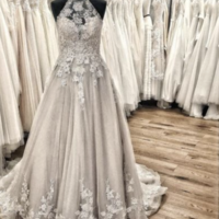 Halter Wedding Dresses Bridal Gown with Lace - Thumbnail 1