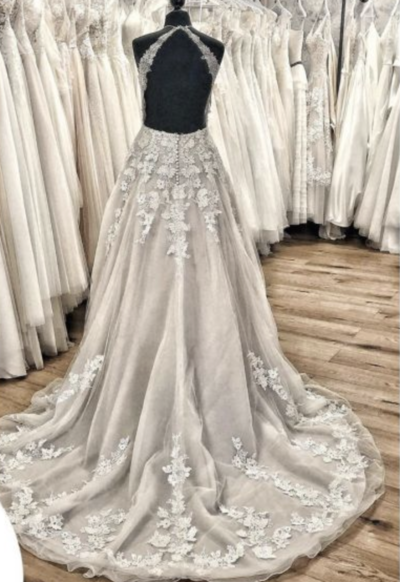 Halter Wedding Dresses Bridal Gown with Lace