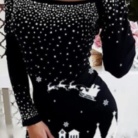 Long Sleeve One-Shoulder Sexy Print Dress - Thumbnail 1
