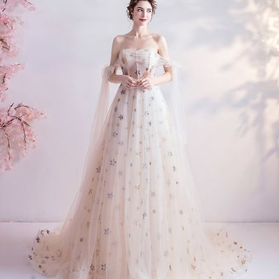 Cute tulle sequins long prom dress a line evening gown - Thumbnail 4