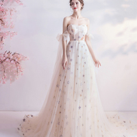 Cute tulle sequins long prom dress A line evening gown - Thumbnail 1