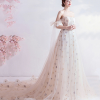 Cute tulle sequins long prom dress A line evening gown - Thumbnail 2