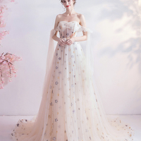 Cute tulle sequins long prom dress A line evening gown - Thumbnail 3