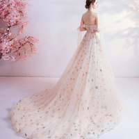 Cute tulle sequins long prom dress A line evening gown - Thumbnail 4