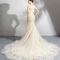 Champagne lace long prom dress mermaid evening dress - Thumbnail 3