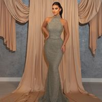 Chic Mermaid Halter Grey Sequins Long Prom Dress - Thumbnail 1