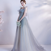 Cute tulle sequins long prom dress A line evening gown - Thumbnail 4