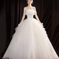White tulle long ball gown dress A line evening gown - Thumbnail 4