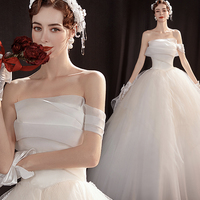 White tulle long ball gown dress A line evening gown - Thumbnail 6