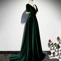 Green velvet long A line prom dress evening dress - Thumbnail 1