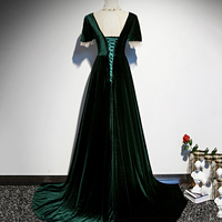 Green velvet long A line prom dress evening dress - Thumbnail 2