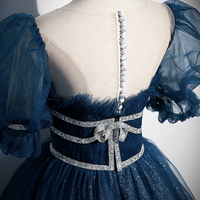 Blue tulle sequins long prom dress blue evening gown - Thumbnail 3