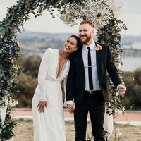 Vintage Sheath Long Sleeves Deep V Neck White Wedding Dresses,694 - Thumbnail 1