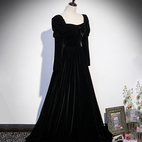 Elegant velvet long sleeve prom dress A line evening dress - Thumbnail 2