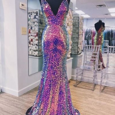 Sequin prom dresses long v neck formal party dresses，695 - Thumbnail 3