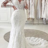 Charming Mermaid Off the Shoulder Long Sleeve Lace Wedding Dresses,698 - Thumbnail 2