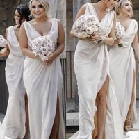 Sheath V Neck Ivory Chiffon Long Bridesmaid Dresses,699 - Thumbnail 1