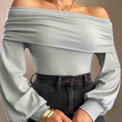 Fashion sexy one-shoulder long sleeve top