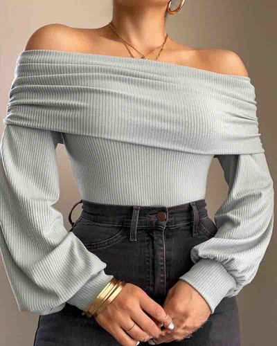 Fashion Sexy One-shoulder Long Sleeve Top