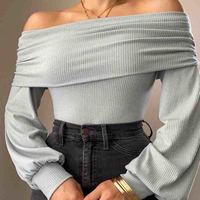 Fashion Sexy One-shoulder Long Sleeve Top - Thumbnail 1
