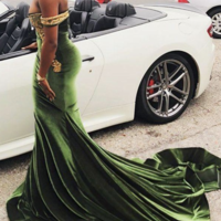 Off the Shoulder Prom Dresses Mermaid with Gold Lace - Thumbnail 2