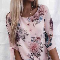 Casual Pink Printed Long Sleeve Top - Thumbnail 1