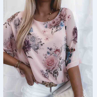 Casual pink printed long sleeve top